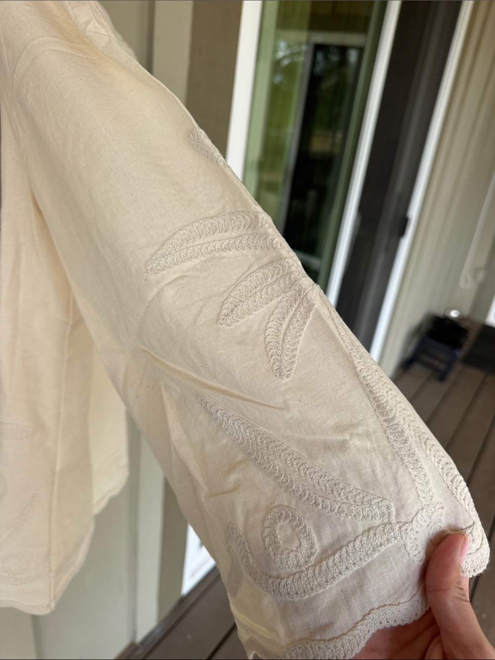 Embroidered Cream Button-Front Jacket - Picture 3 of 4